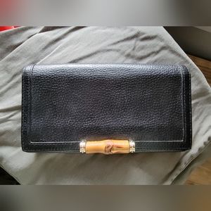 Gucci black leather bamboo continental wallet